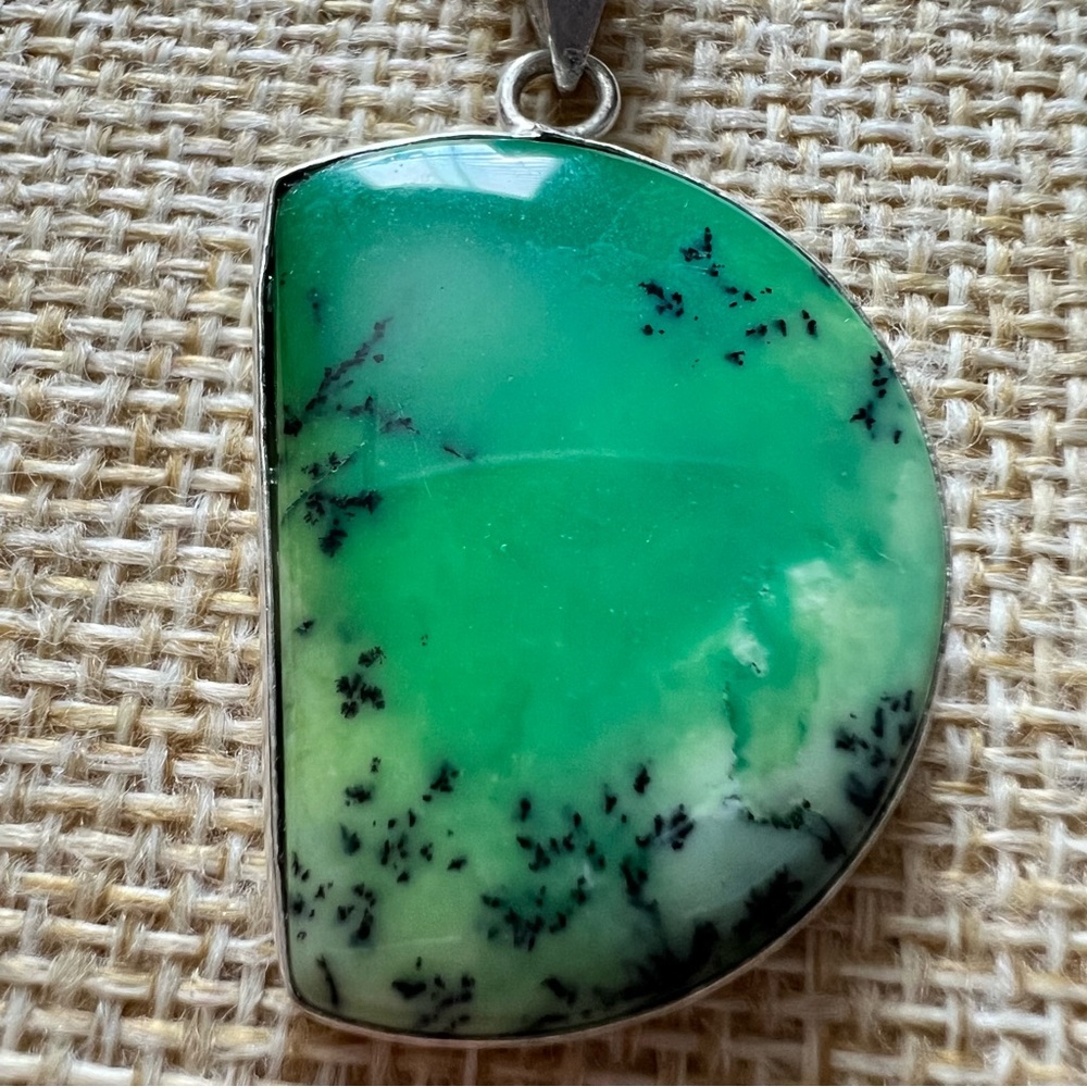 New Green Dendritic Opal Stone Silver Overlay Pendant Necklace